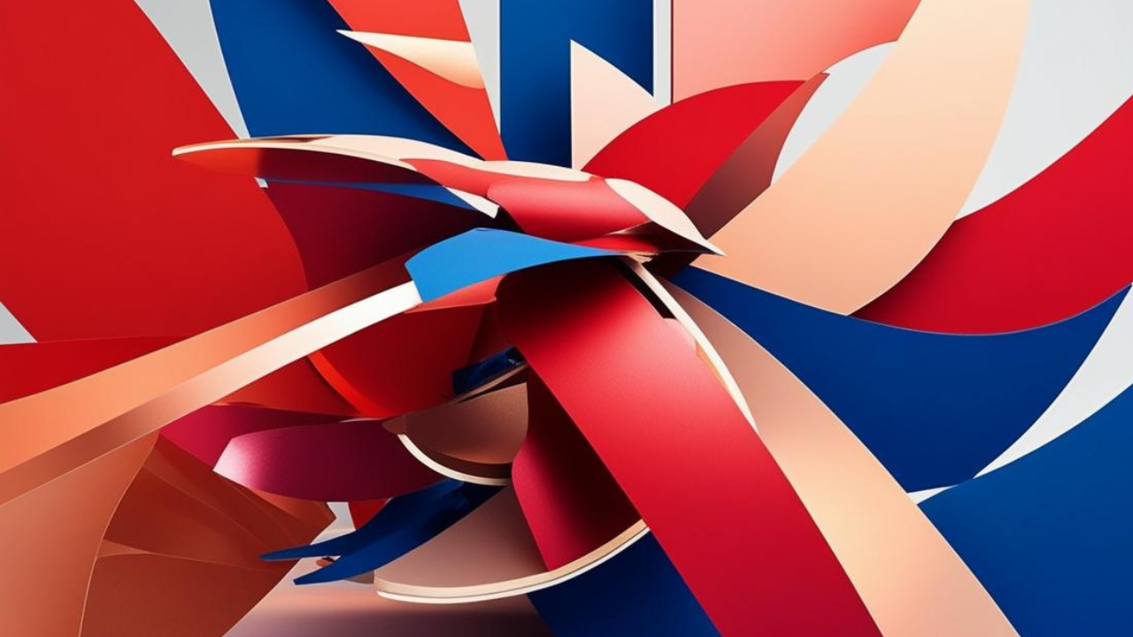 Sculptural ribbons in coral, blush and blue